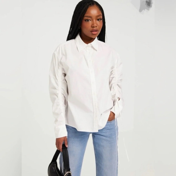 LEVI'S Alena Gathering long-sleeve Blouse White top size S 100% Cotton NWT - Picture 1 of 11